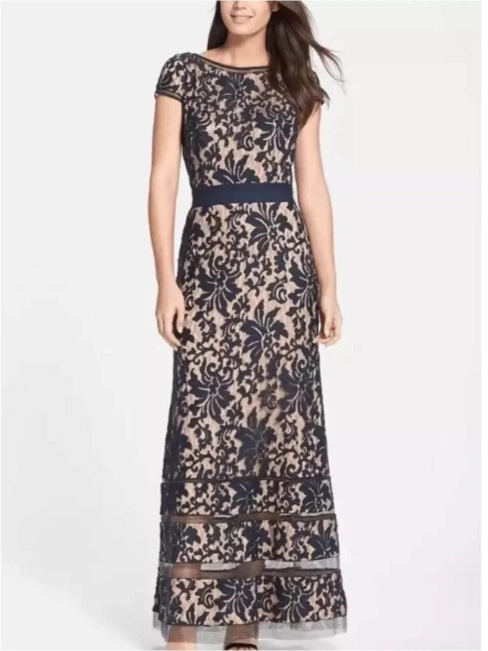 Tadashi Shoji Maxi Dress Women’s 16 Blue Gown Lace Mermaid Evening Victorian - Picture 2 of 15